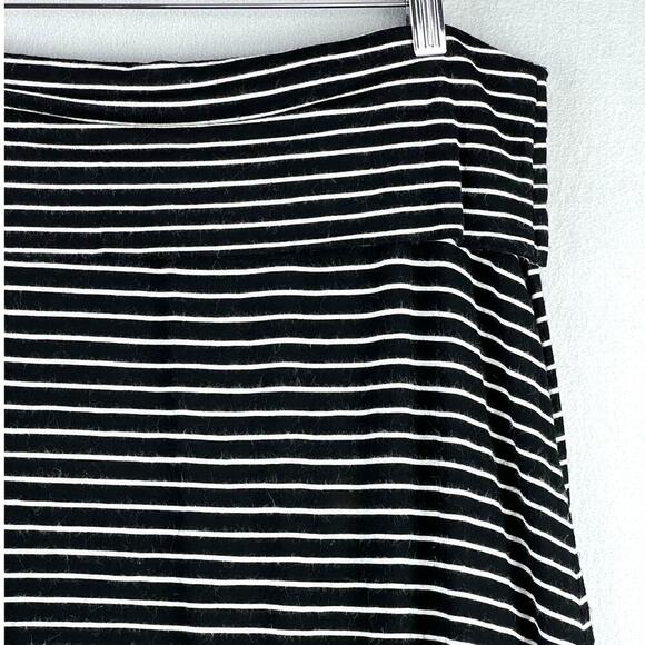 MAX STUDIO Black/White Striped Stretchy Fold Over Waist Blend Maxi Skirt L - Picture 3 of 6